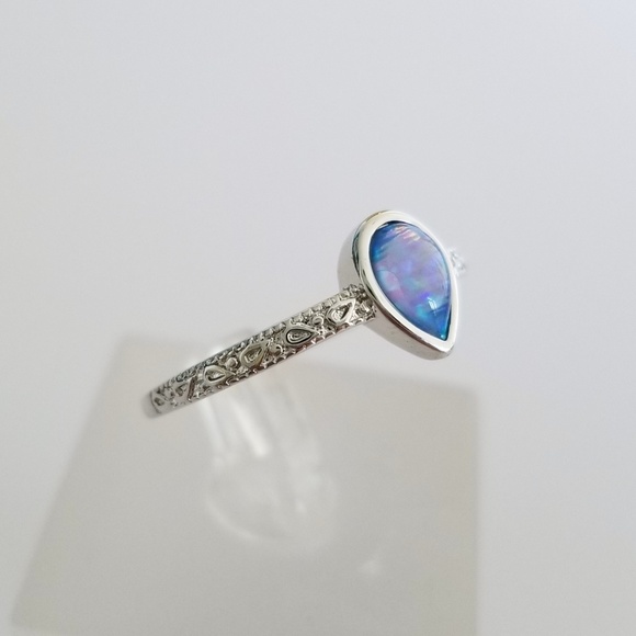 18k Over Sterling Blue Opal Ring - Picture 5 of 8